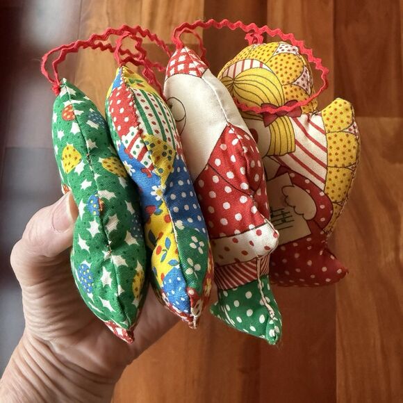 Vtg 70 Handmade Fabric Stuffed Christmas Ornament Lot of 4 Angel Santa Bell Tree - Picture 3 of 7